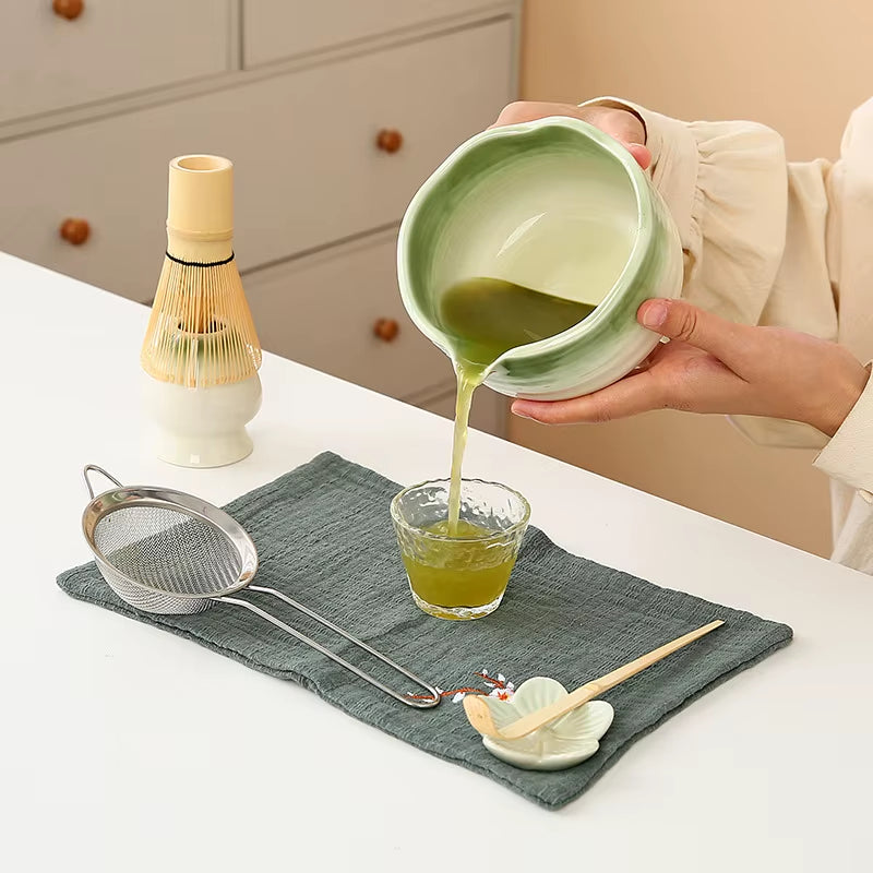 Matcha Whisk Set, 8Pcs Floral Ceramic Matcha Set Matcha Thoughtful Matcha Whisk Gift for Matcha Lover